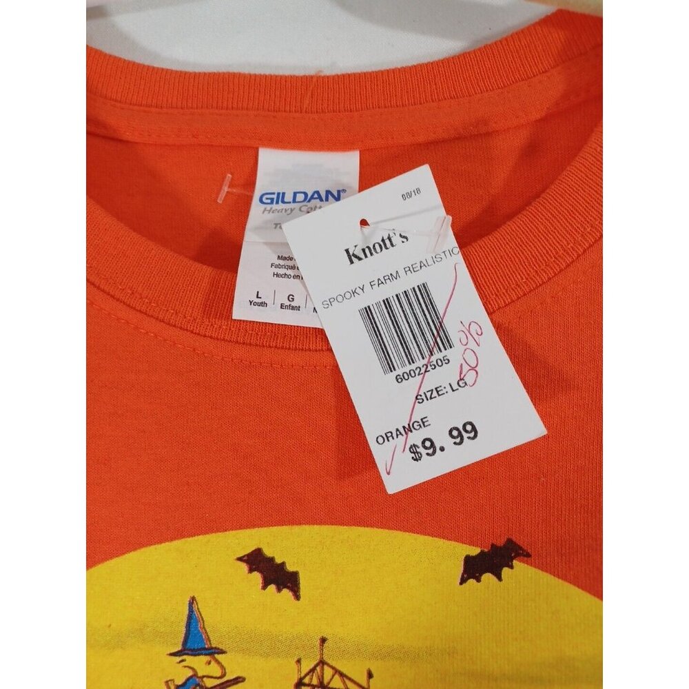 Vtg NWT Knotts Spooky Farm Peanuts Halloween T-Shirt Orange Vtg Youth L … - Picture 4 of 6